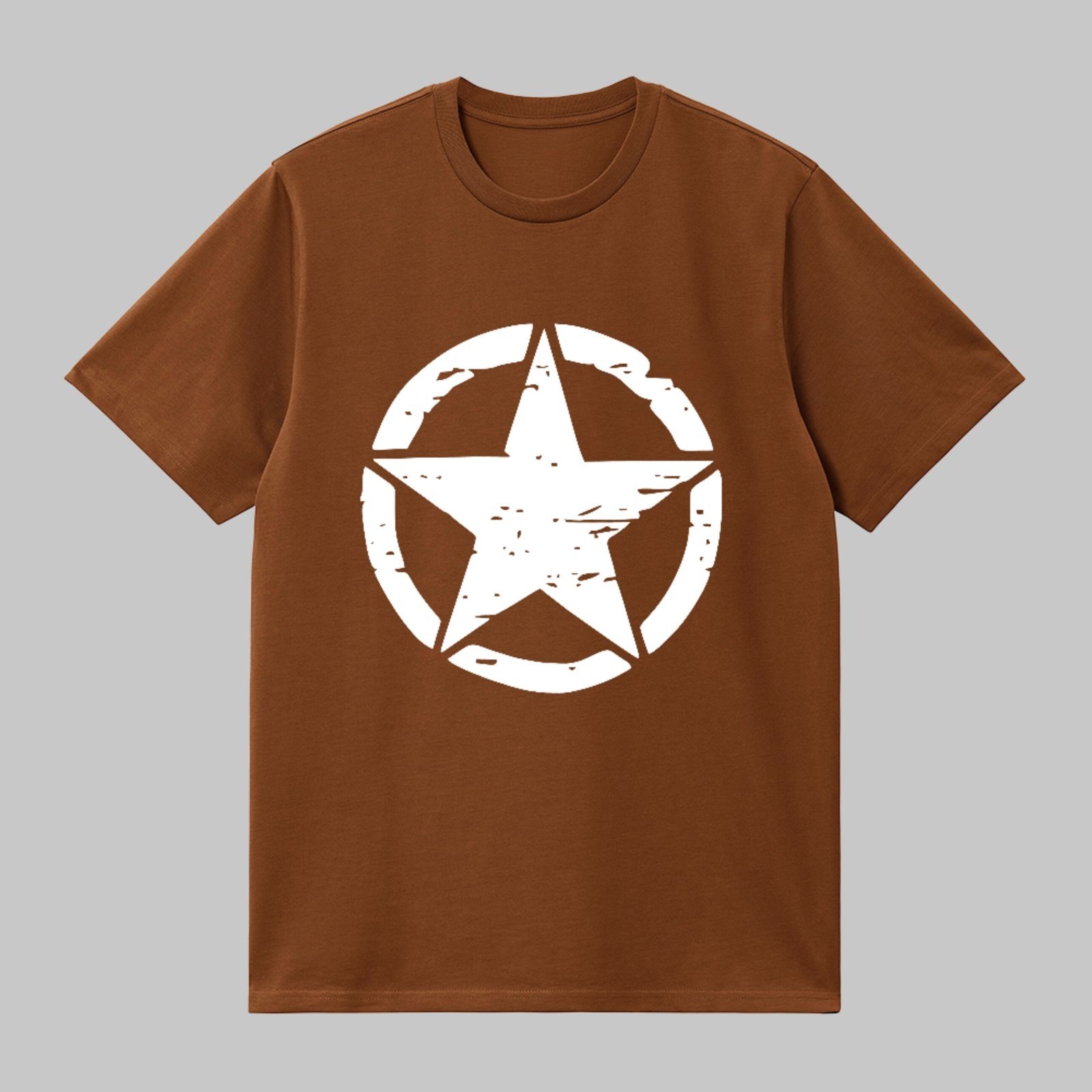 Camiseta Básica Estrela Army Militar Style Unissex Marrom