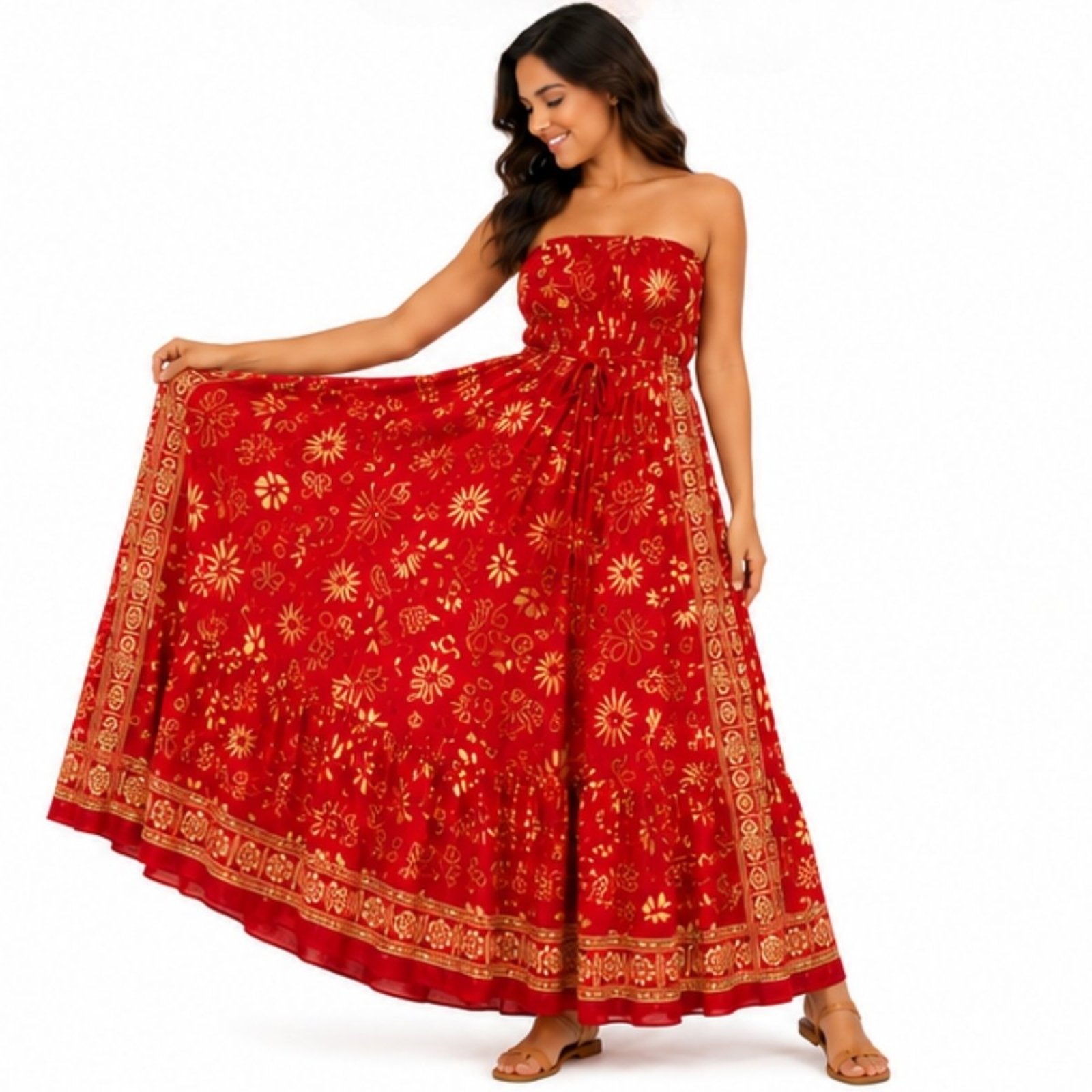 Vestido Longo Feminino Indiano Tomara que Caia com Lastex Vermelho