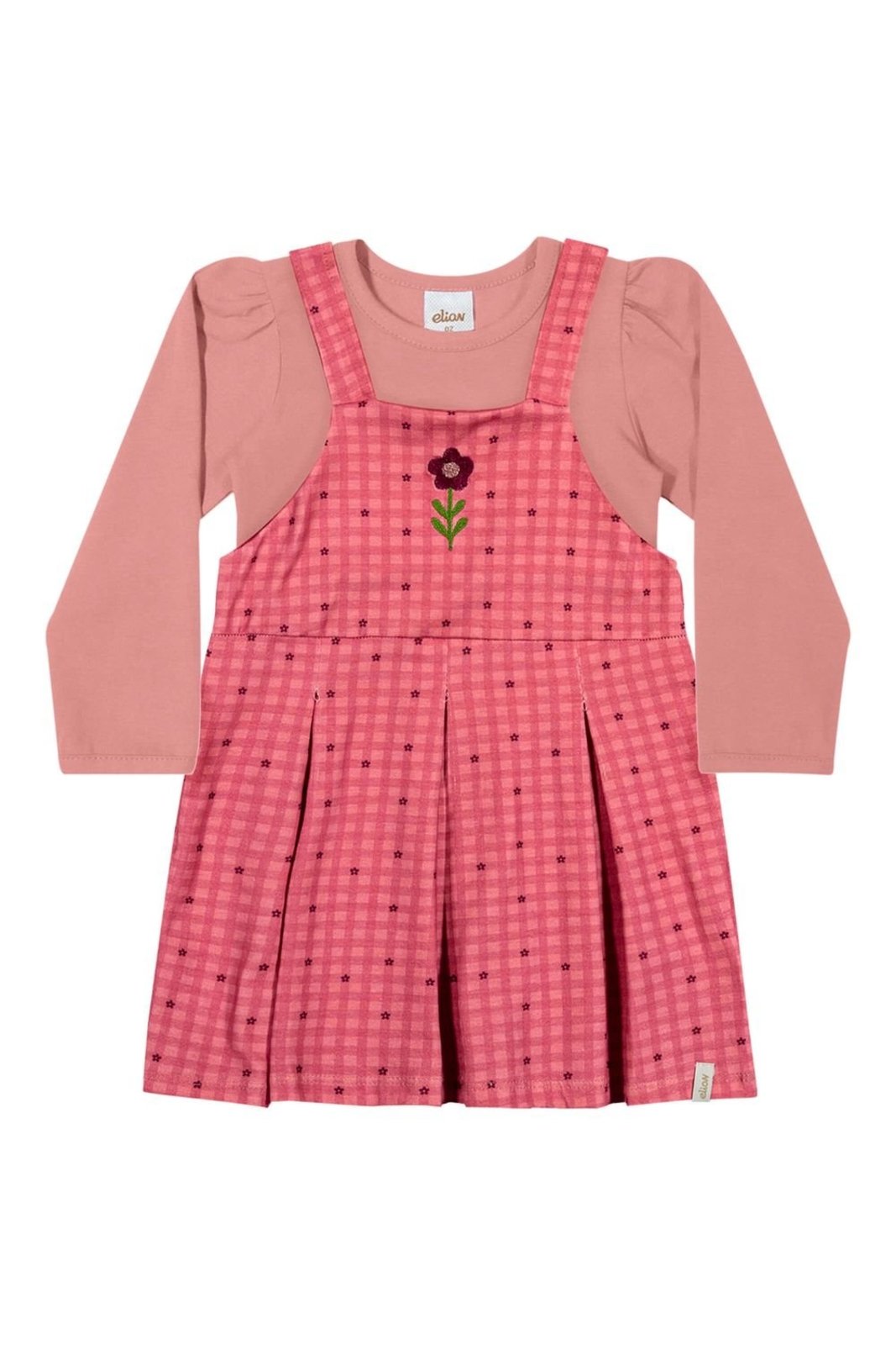 Infantil - Conjunto Menina Xadrez Bordado Elian Rosa