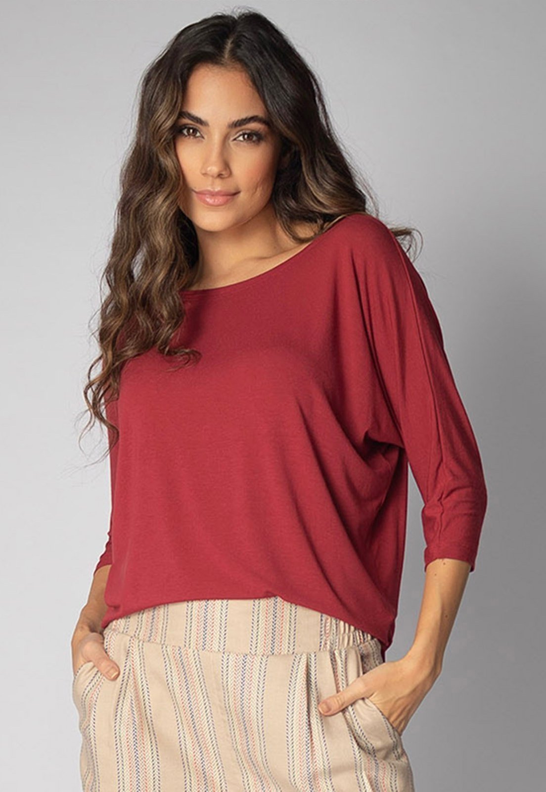 Blusa Morcego Amazonia Vital Ampla Manga 3/4 Bordô