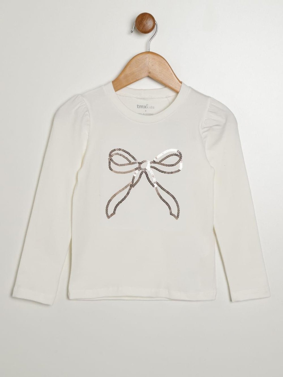 Infantil - Blusa Cotton Paetê Para Menina - NATURAL