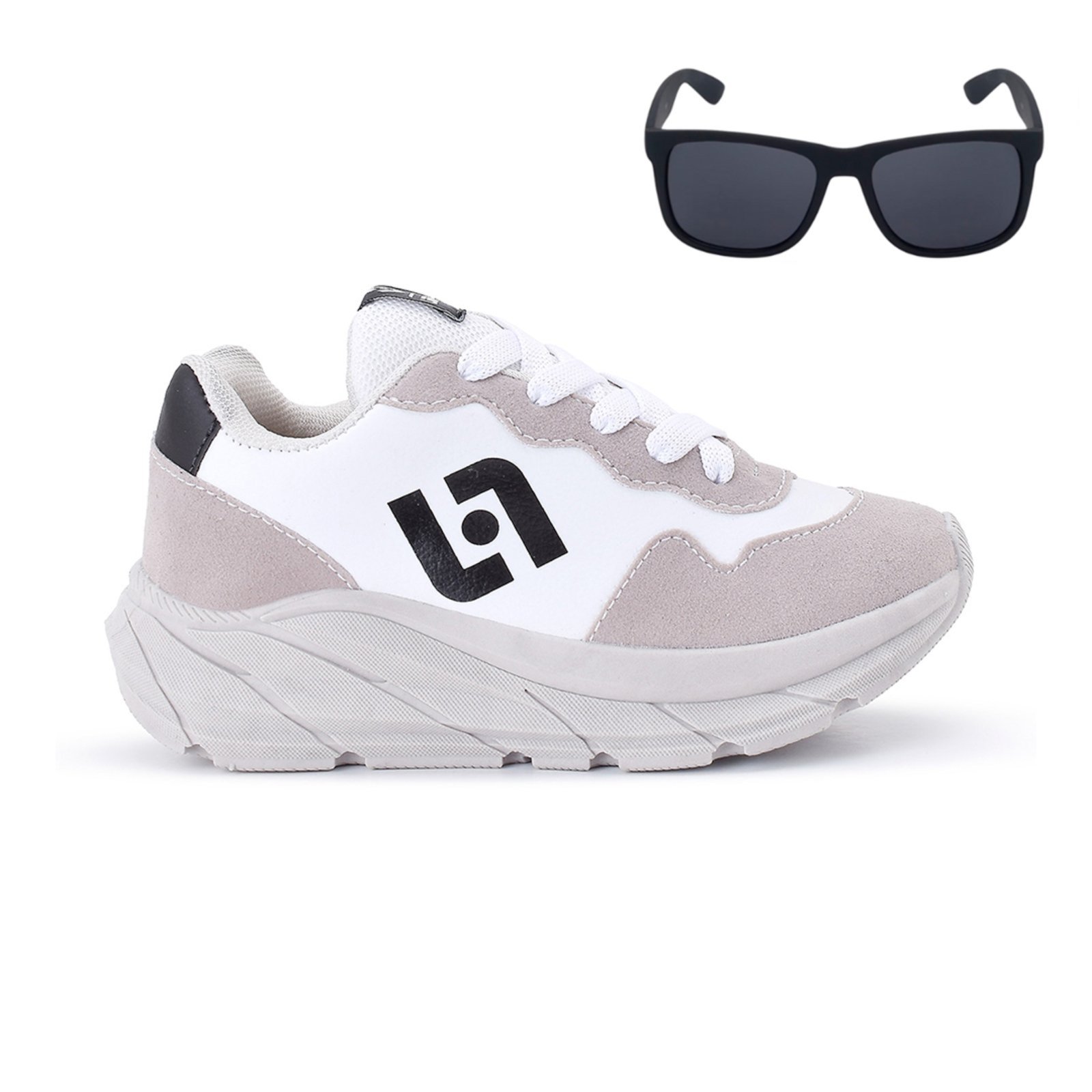 Infantil – Tenis Meninos Jogger Escolar Casual Camurça + Oculos Bege
