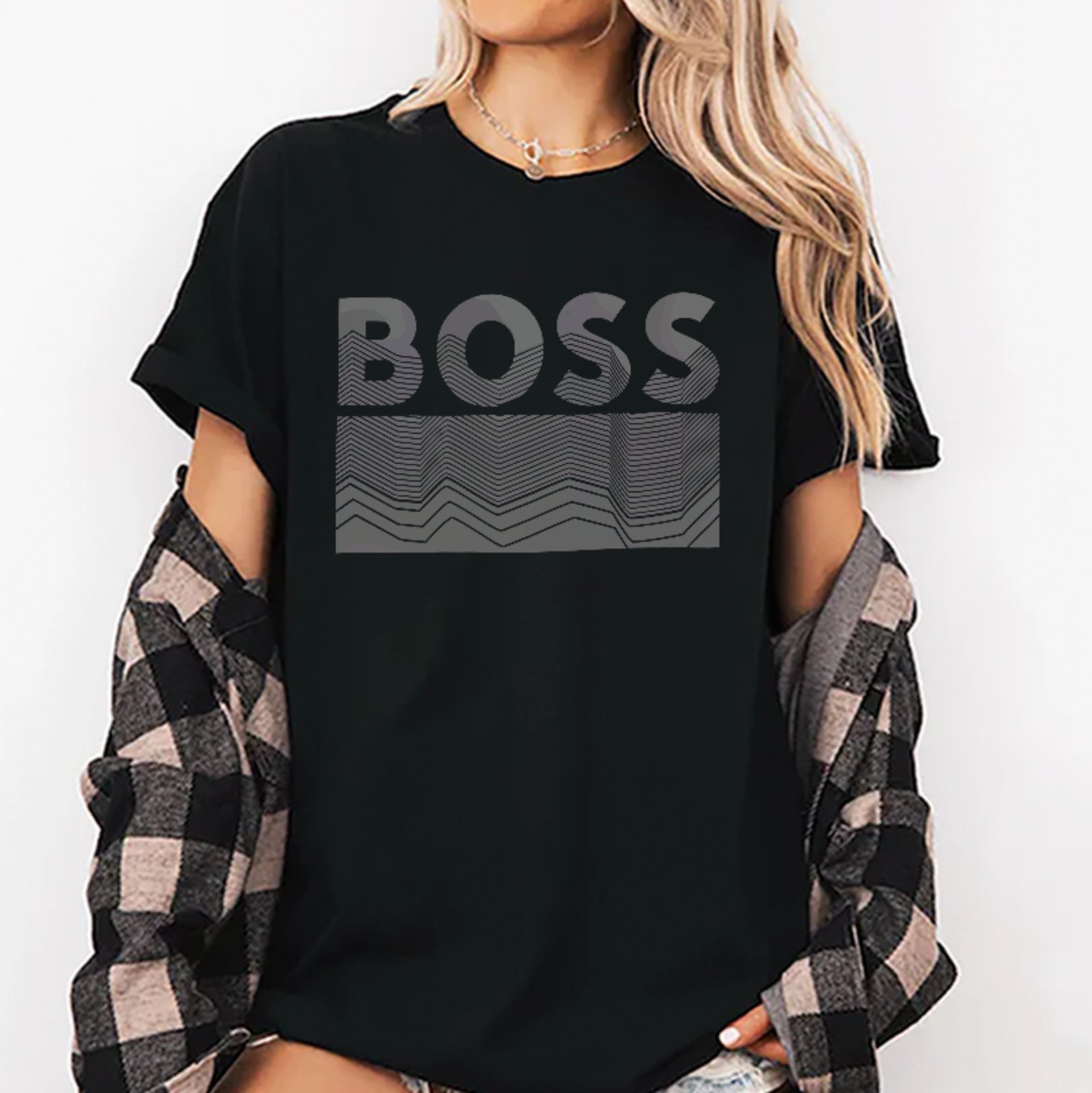 Vista 3 Camiseta Oversized Boss Estética Moderna Casual Luxo ousy branco ousy branco