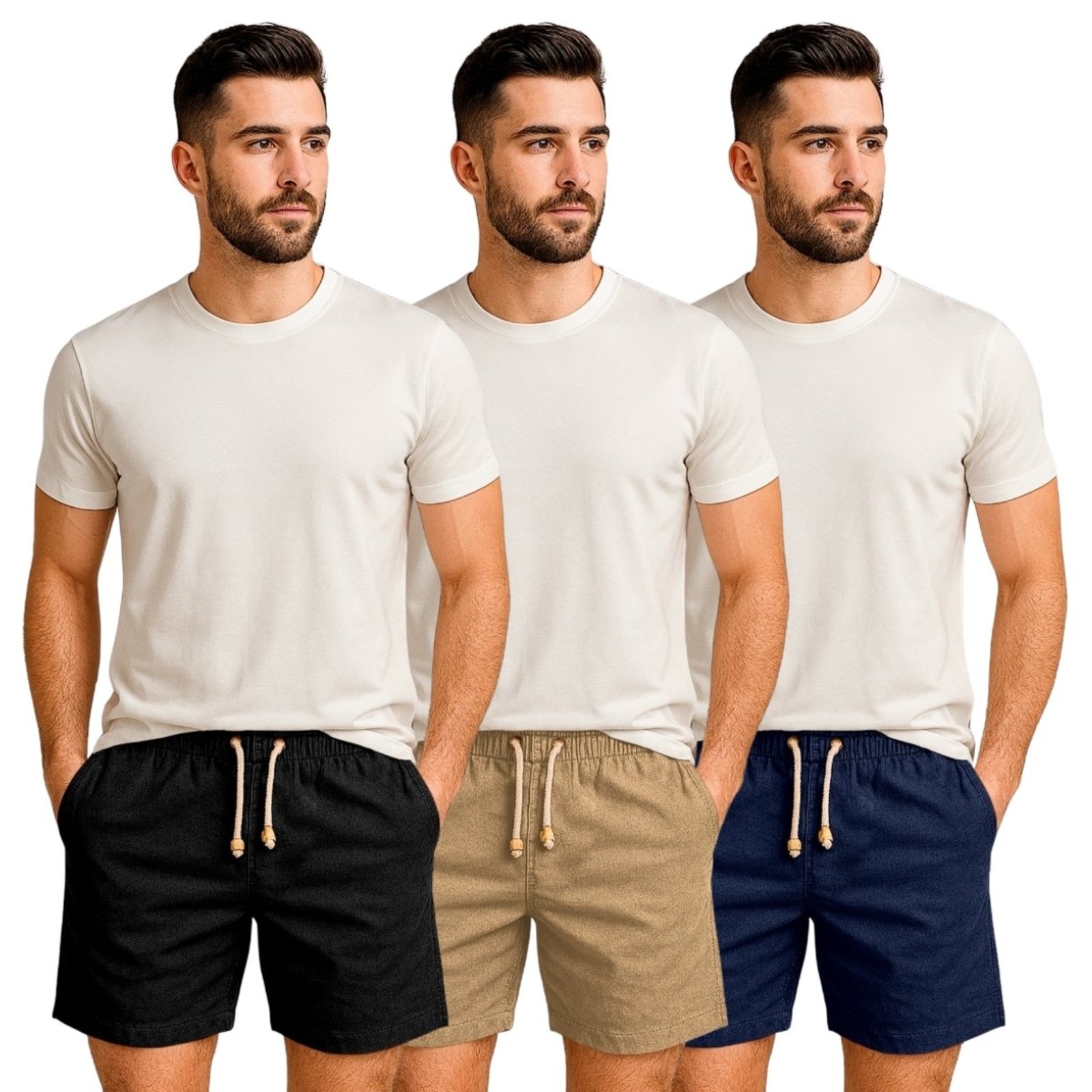 Kit 3 Shorts Linho Premium Bermuda Masculina Moda Praia Luxo
