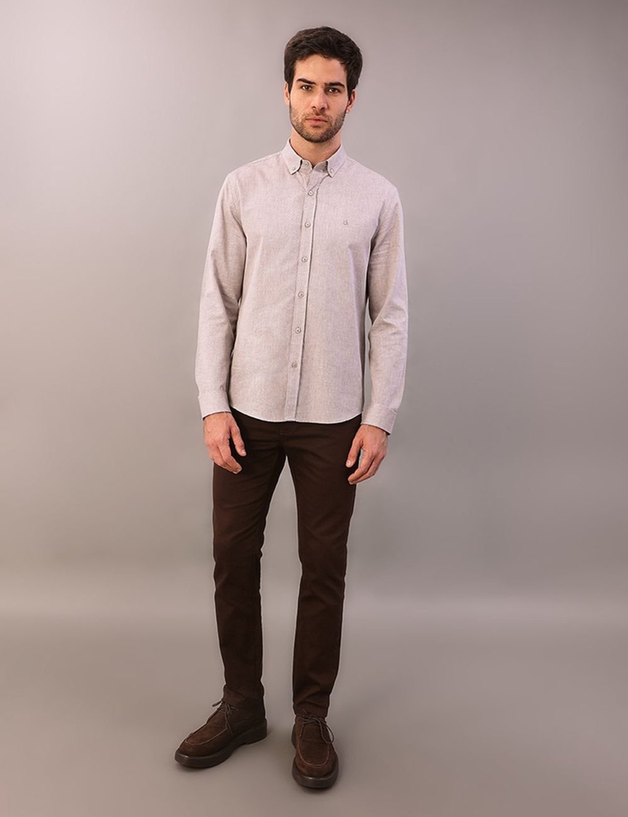 Camisa Manga Longa Regular Oxford Com Bd - Marrom Calvin Klein Jeans