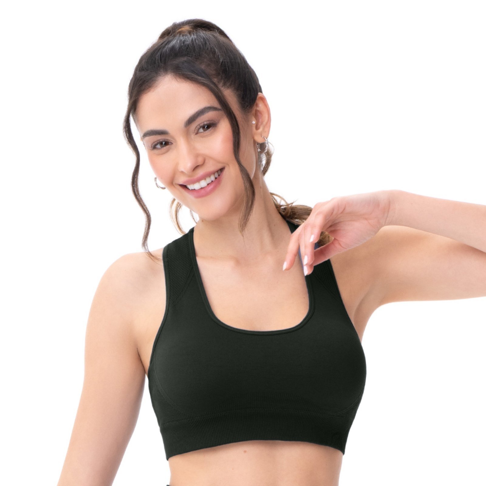 Top Fitness Nadador Jacquard com Bojo Removível Preto