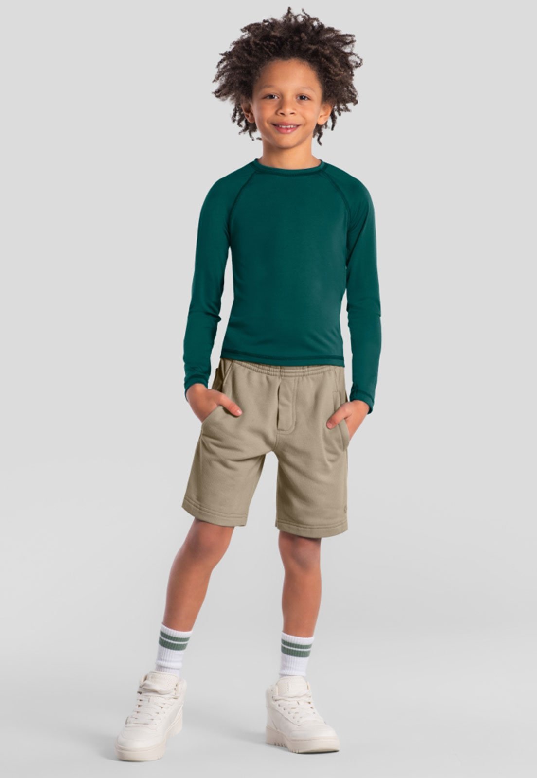 Infantil - Bermuda Brandili Bolsos Laterais Bege