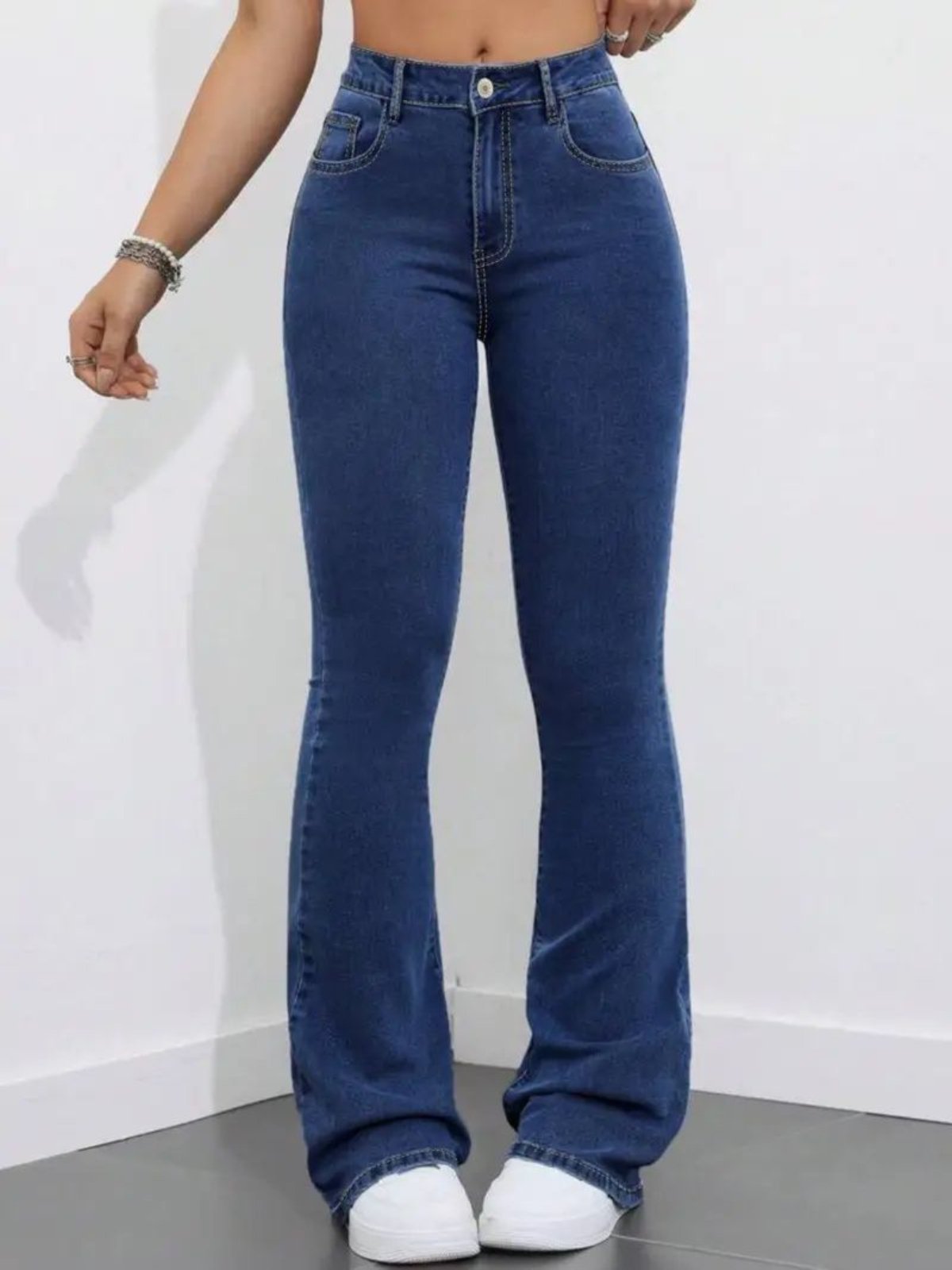 Calça Jeans Kovali Fashion Store Flare Azul Escura com Caimento Impecável e Tecido Premium