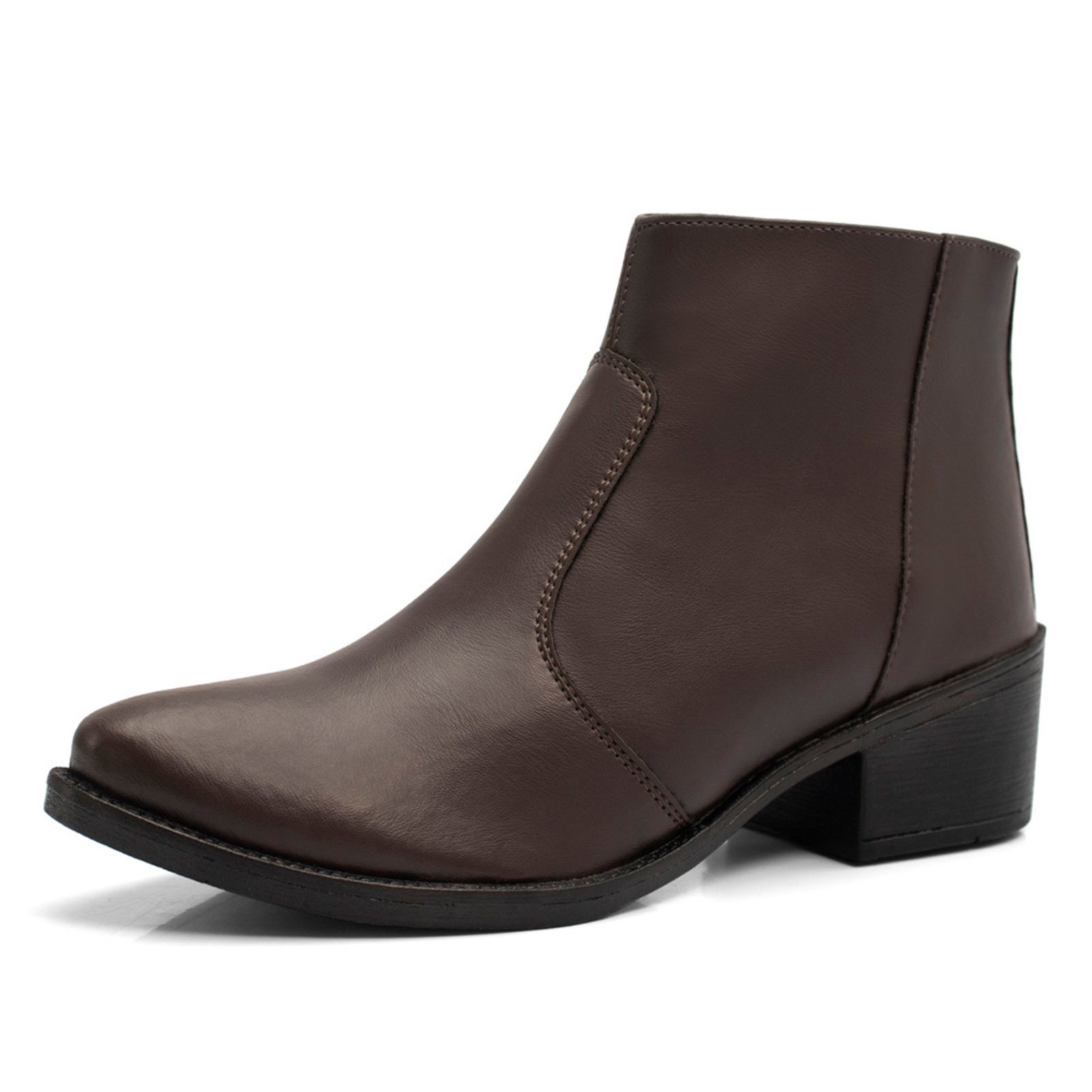 Bota Feminina Cano Baixo Bredeni Coturno Com Ziper Lateral Salto Baixo Confortavel Marrom