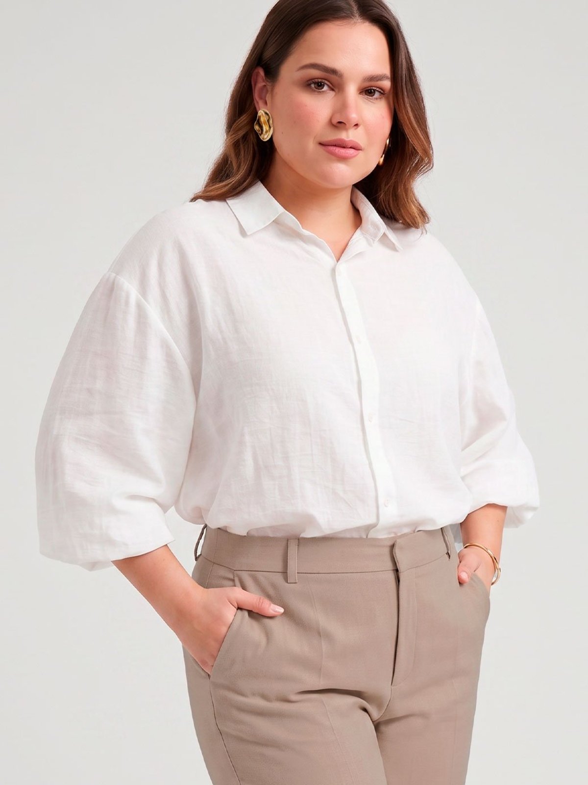 Camisa Manga Longa Boxi em Viscose Off White Taila