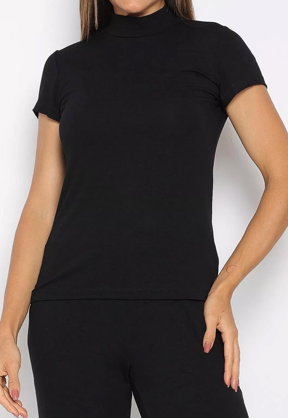 Blusa Viscolycra Maria Paes Manga Curta Preto