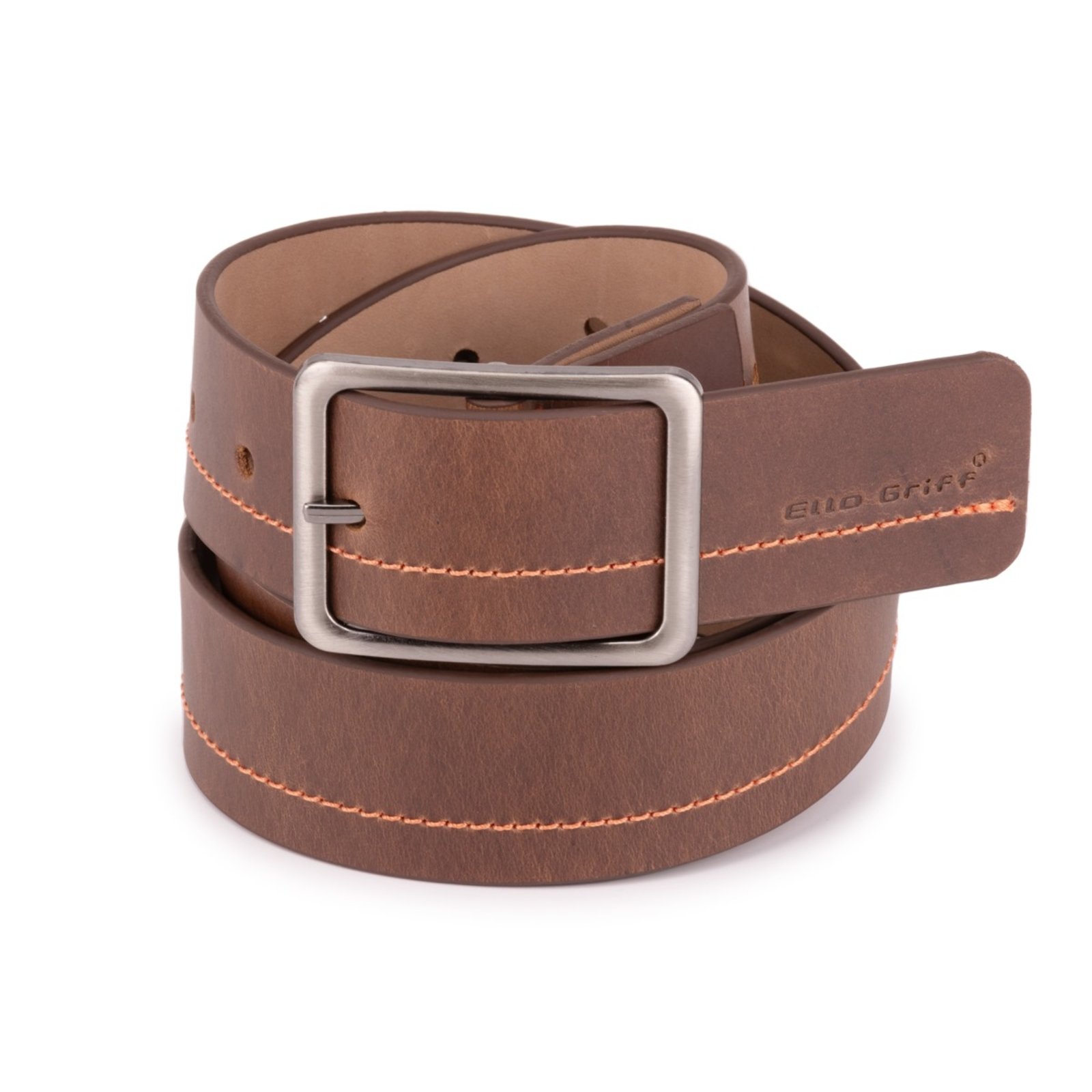 Cinta Cinto Masculino Casual Ajuste Fino Versátil Couro Legitimo Ello Griff Marrom