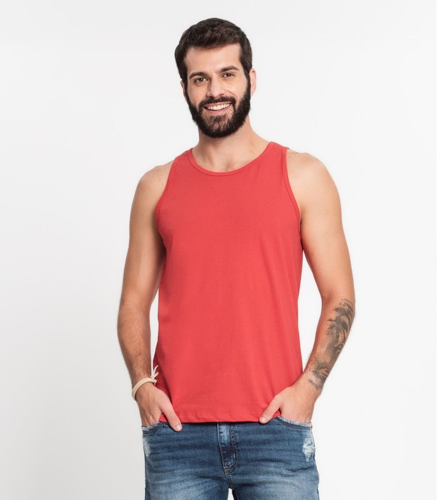 Regata Meia Malha Básica Masculina KO Laranja
