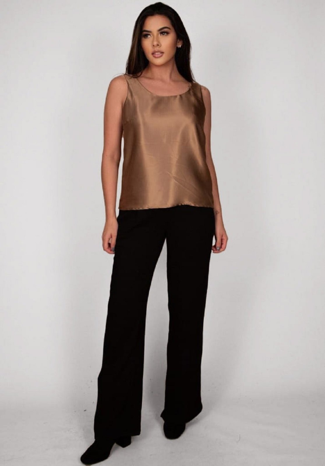 Blusa Regata Nhambu Viscose Estampa Dourado