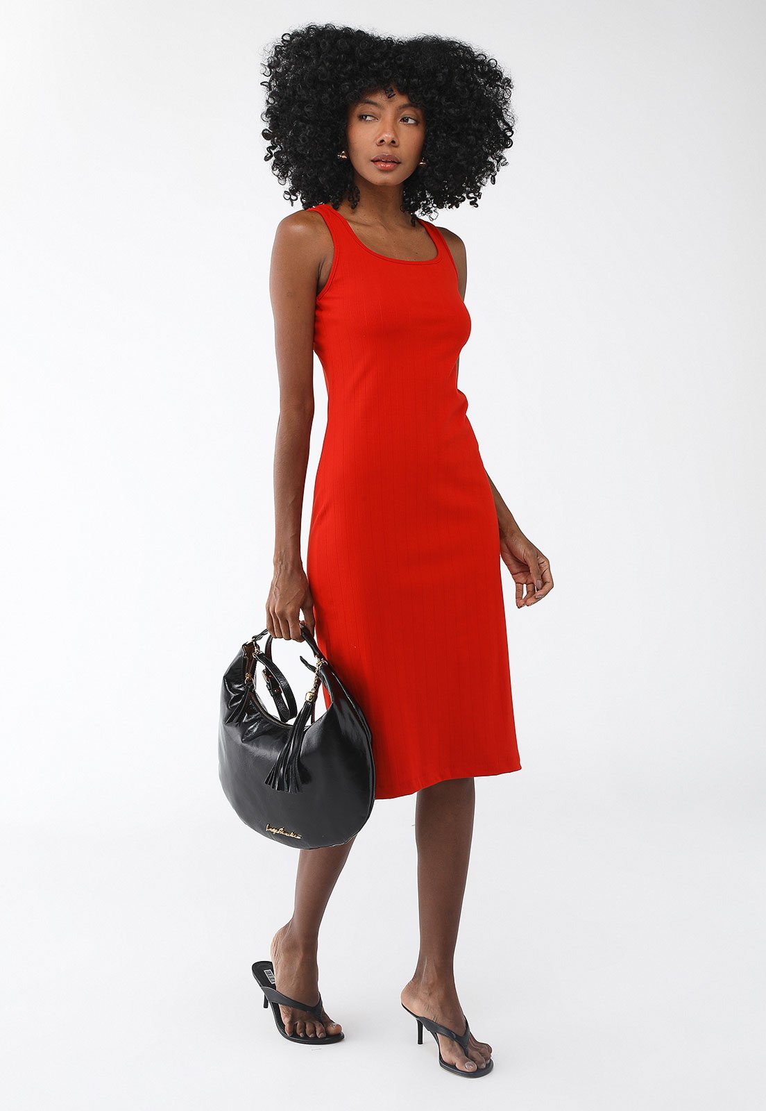 Vestido Canelado Forum Midi de Alça Vermelho