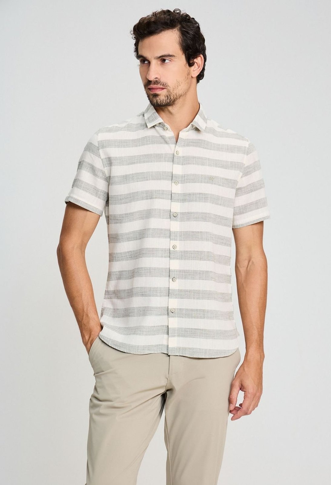 Camisa Docthos Slim Manga Curta Listrada Camisa Manga Curta Docthos Slim Listrada 063 Verde Pp