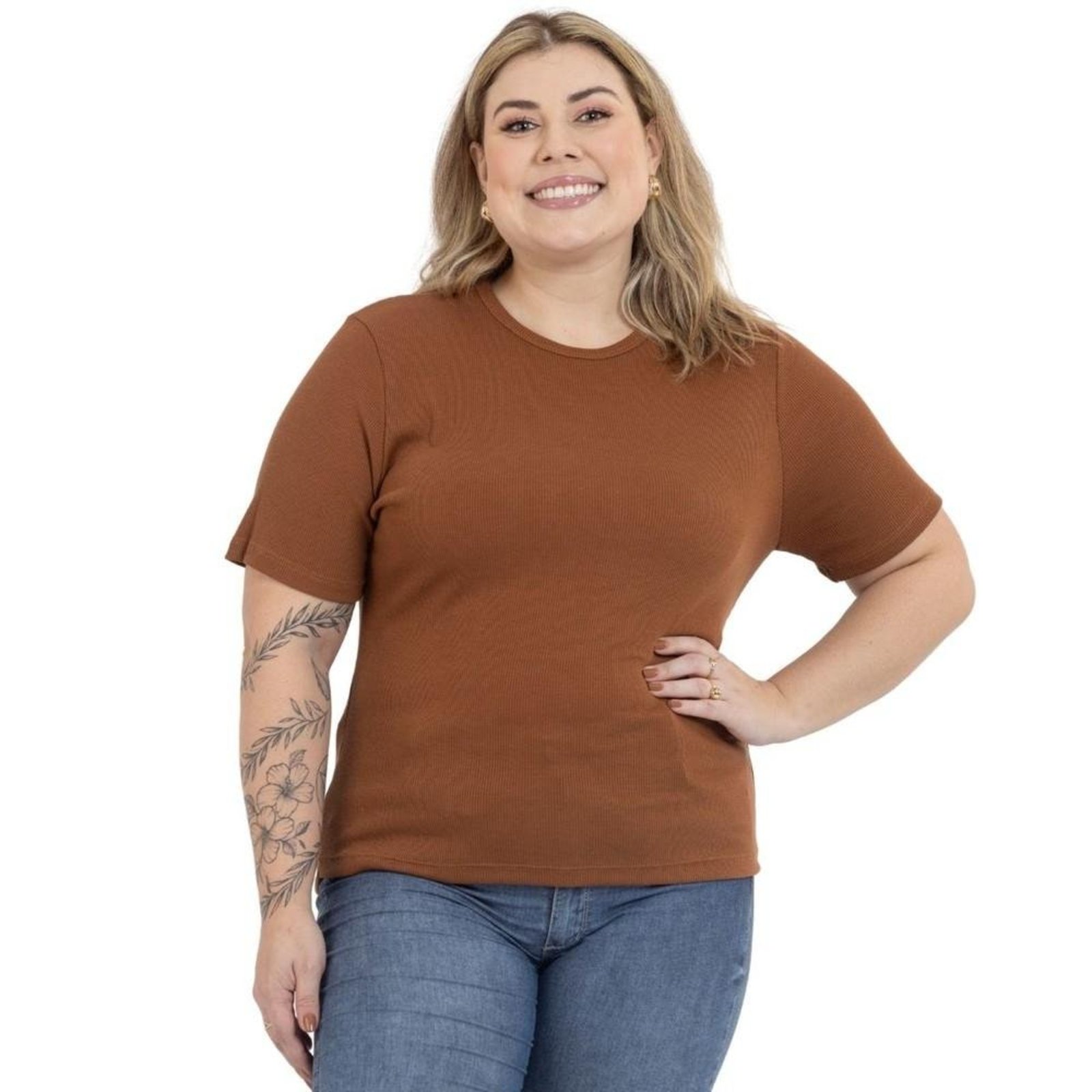 Blusa Plus Size Feminina Ribana Canelada Confortável Básica