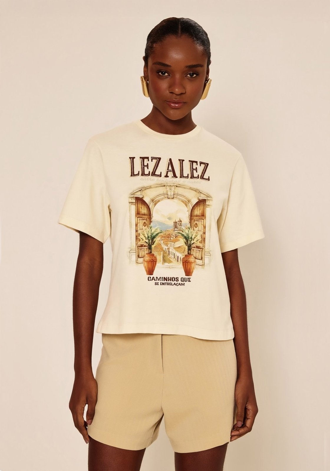 T-shirt De Mangas Curtas Estampada