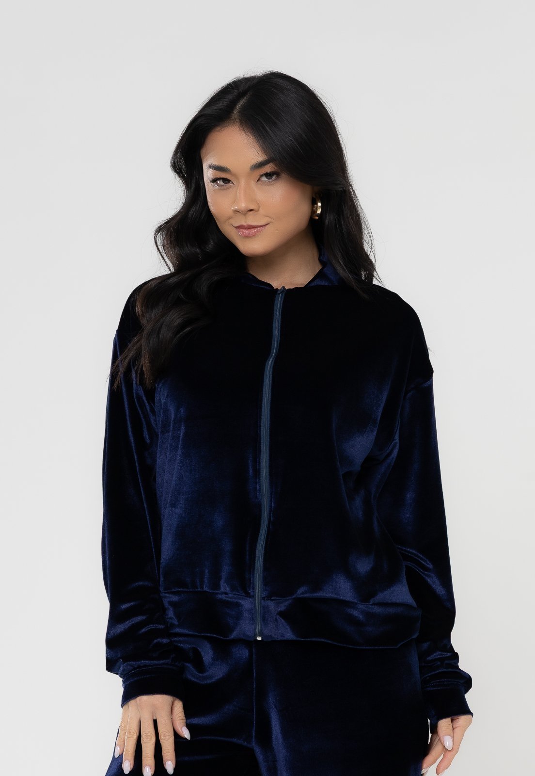 Blusa Aura Edna Veludo Marinho