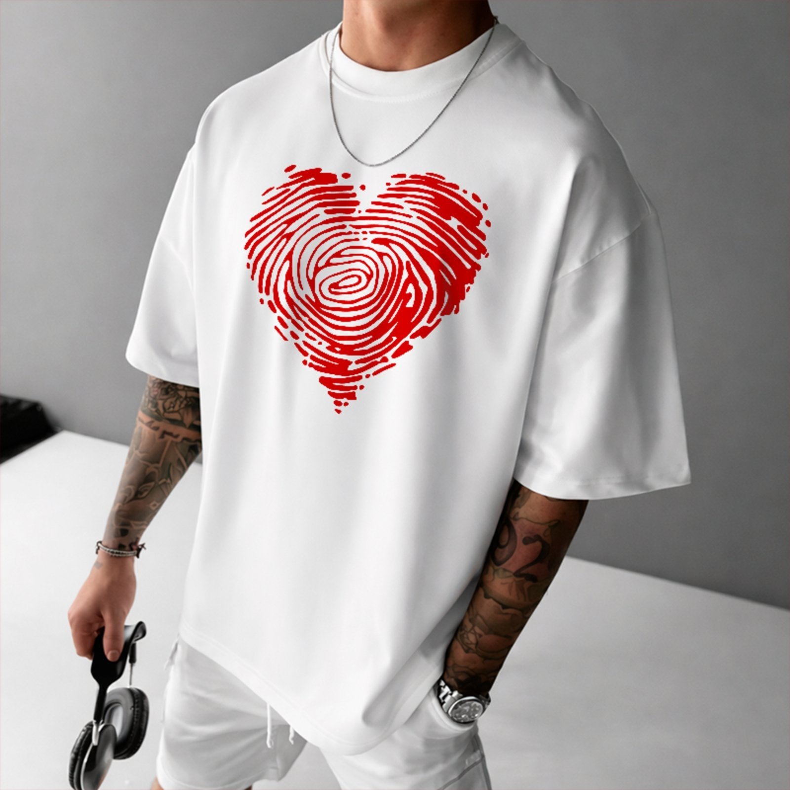 Camiseta Oversized Coração Design Criativo Casual Premium Unissex Branco