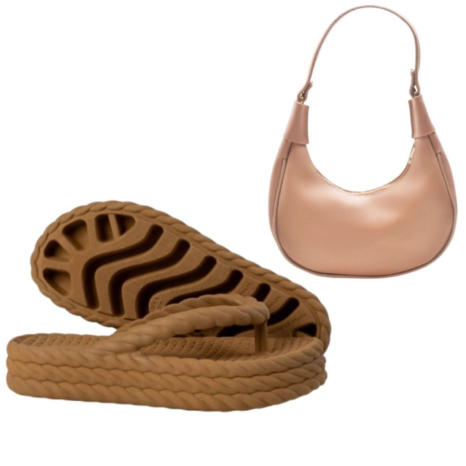 Kit Chinela Feminina Plataforma Anna Andrade Casual Flatform Trança E Bolsa De Ombro Caramelo