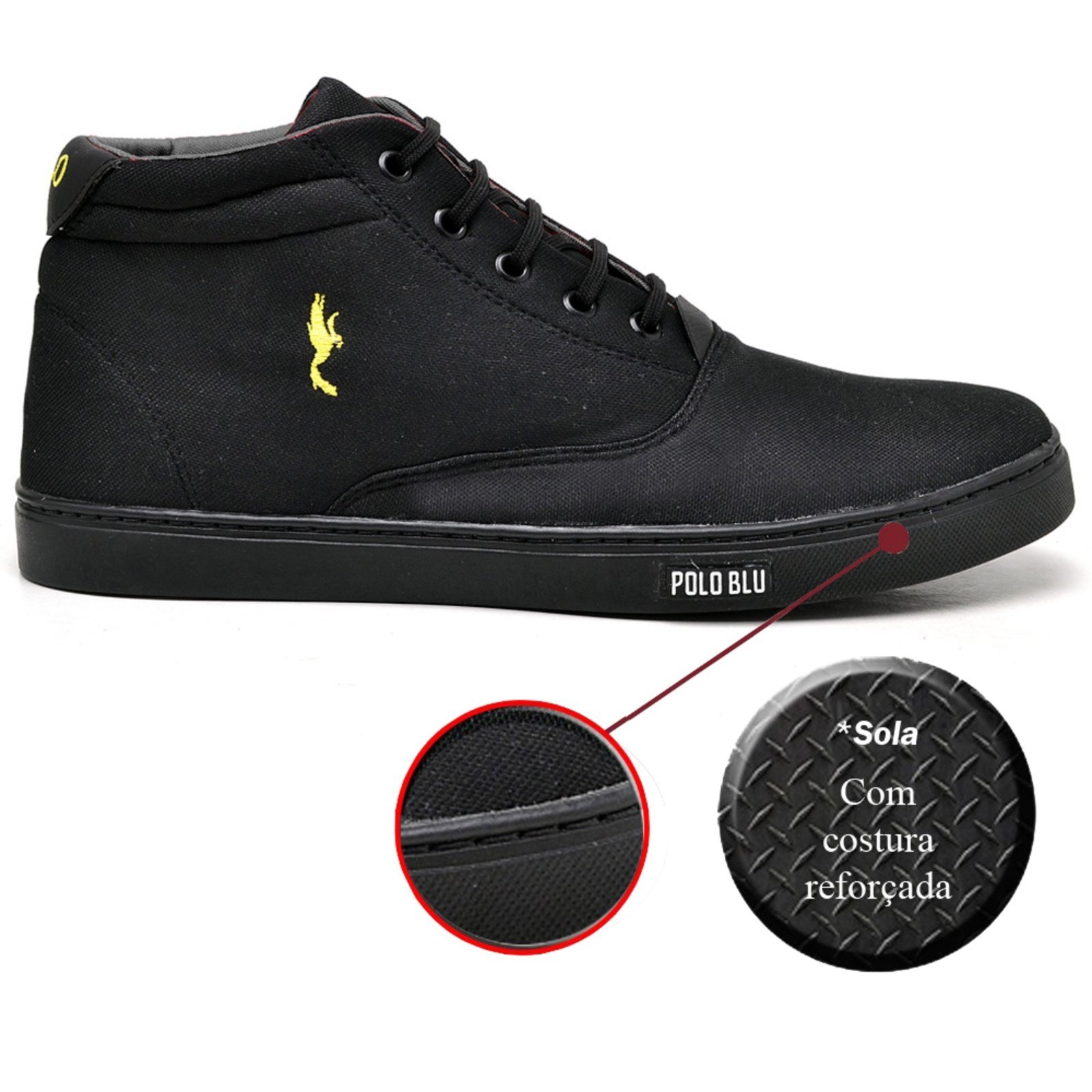 Tenis Botinha Masculina Casual Cano Medio Confortavel 7850 Preto