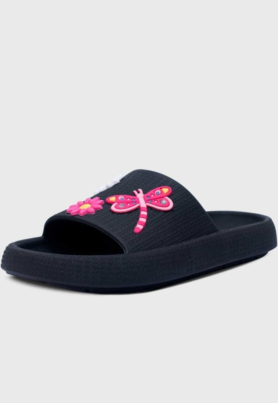 Infantil – Chinelo Nuvem Popidi Menina Libelula Preto