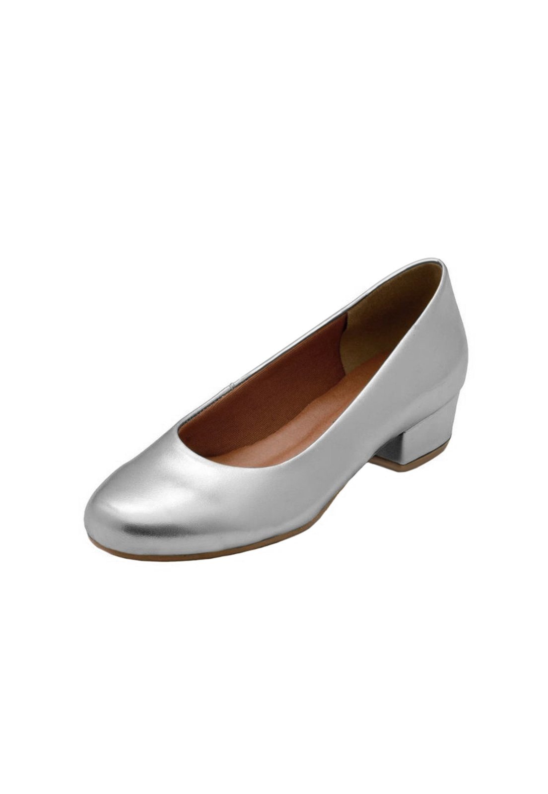 Scarpin Boneca Salto Baixo Grosso 3cm Luiza Sobreira Prata Mod. 2226