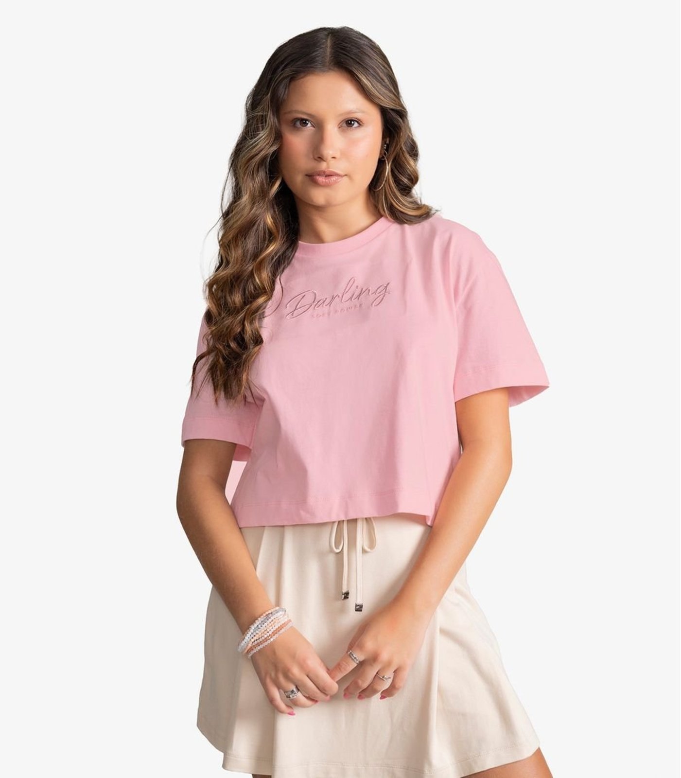 Infantil - T-Shirt Feminina Meia Malha Com Bordado Minty Rosa