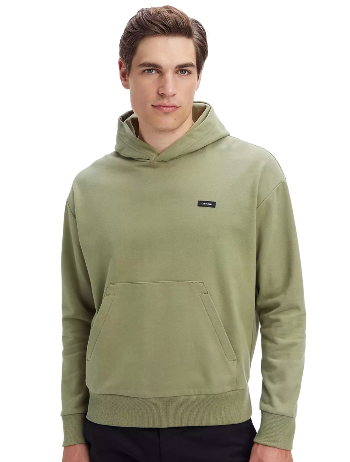 Moletom Calvin Klein Masculino Canguru Hoodie CK Tag Verde Oliva