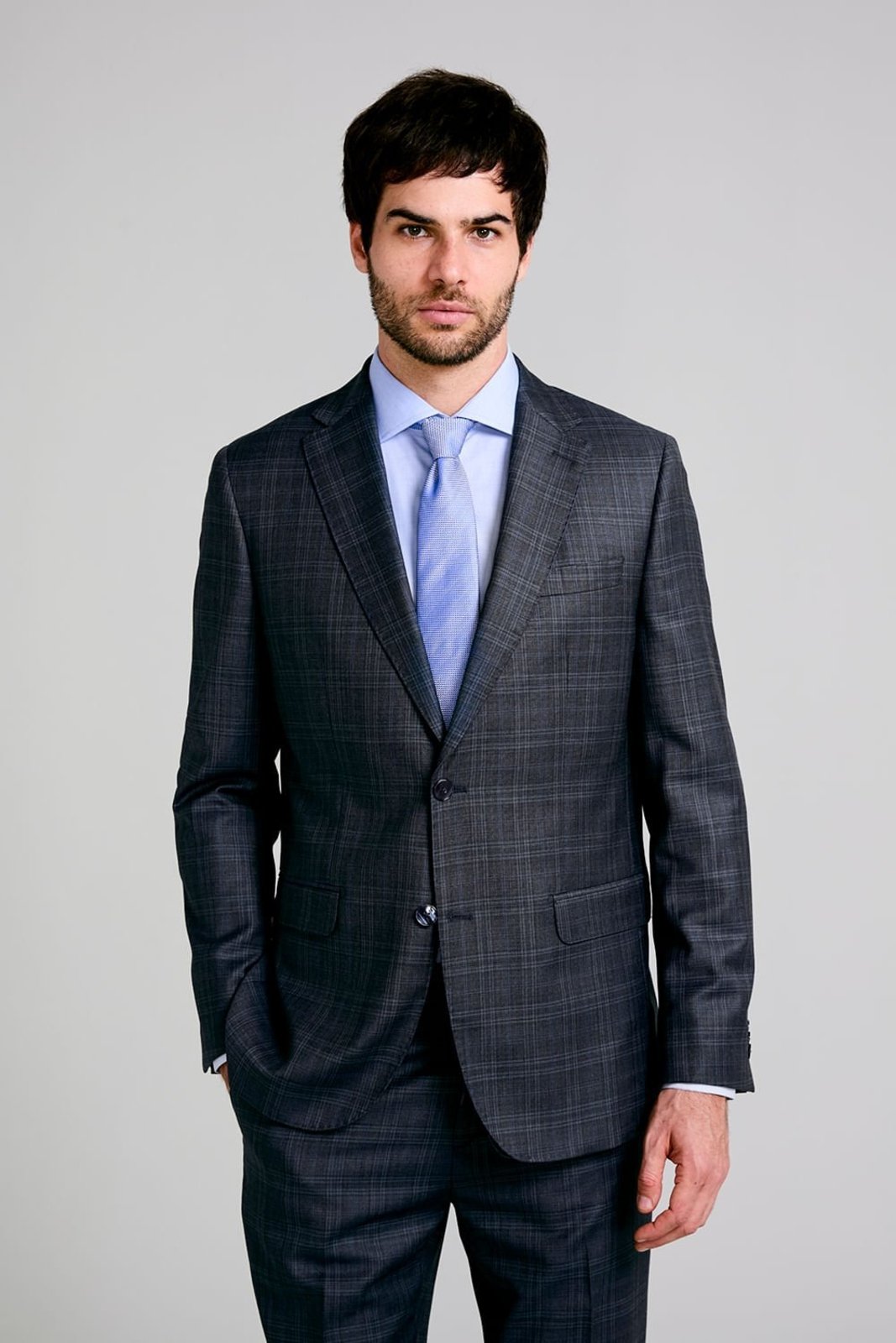 HIGHSTIL Terno Slim Fit Lã Xadrez - Azul Marinho