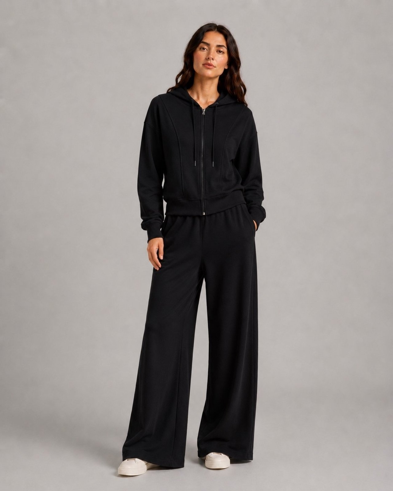 Conjunto Moletom Premium com Capuz e Calça Wide Leg Salvatore Preto