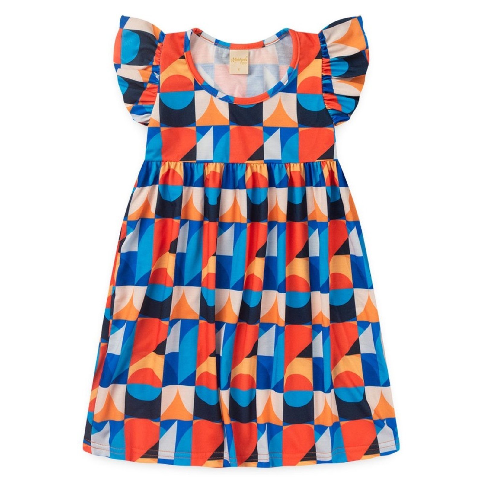 Vista 3 Infantil - Vestido Menina Vitamina Com Manga Babado Abstrato Molekada laranja Molekada laranja