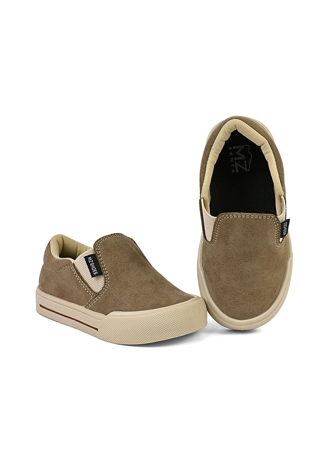 Infantil - Tênis Iate Casual Menino Sem Cadarço Slip On Taupe Mzkid