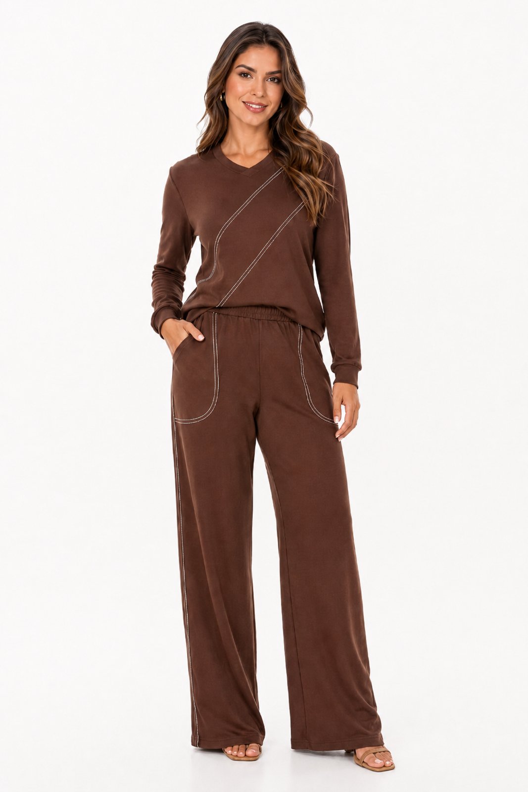Conjunto Feminino D Bell Outlet Fashion Com Recortes Marrom