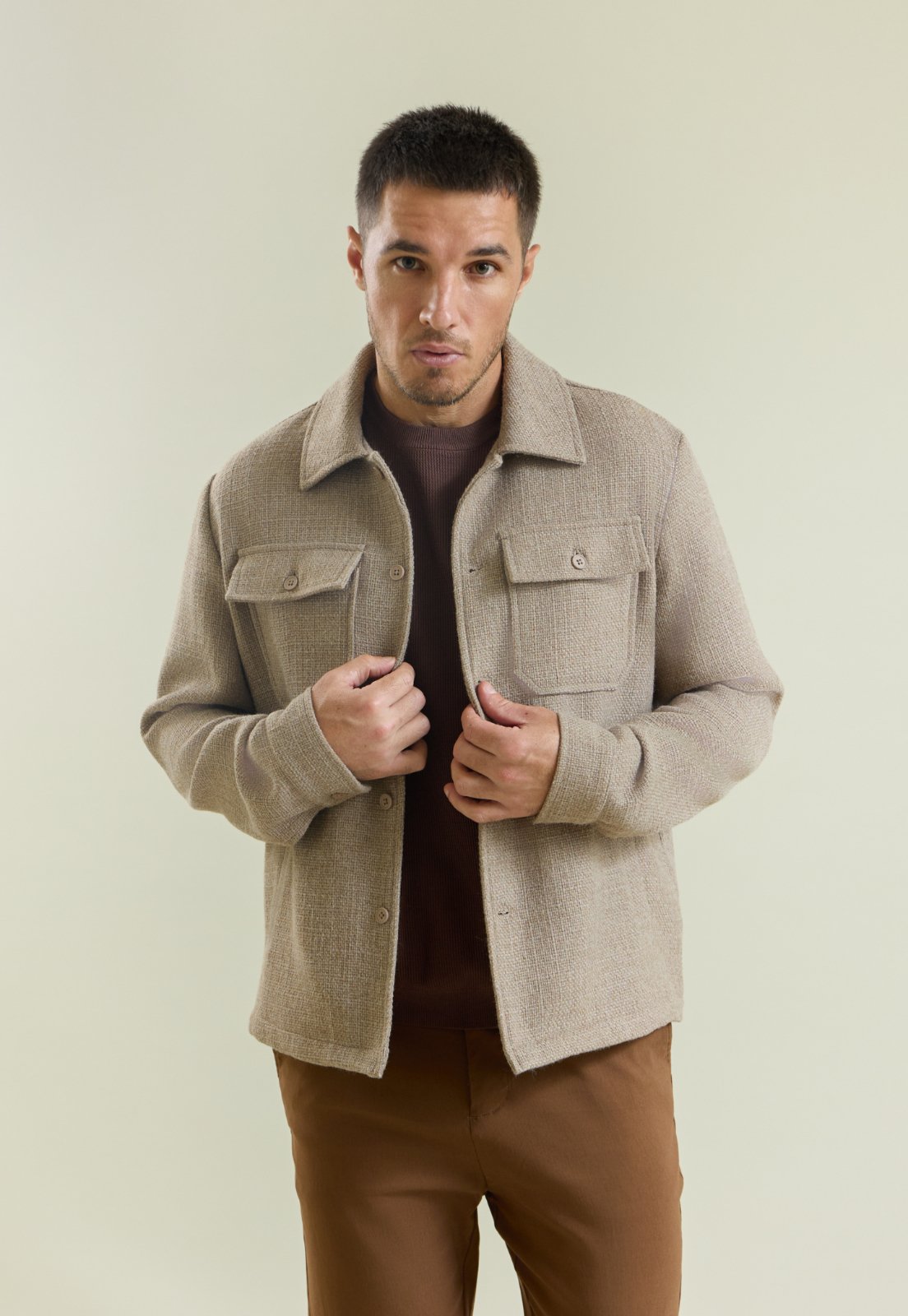 Jaqueta Tweed Warm Masculina Casual Elegante Bege Dialogo