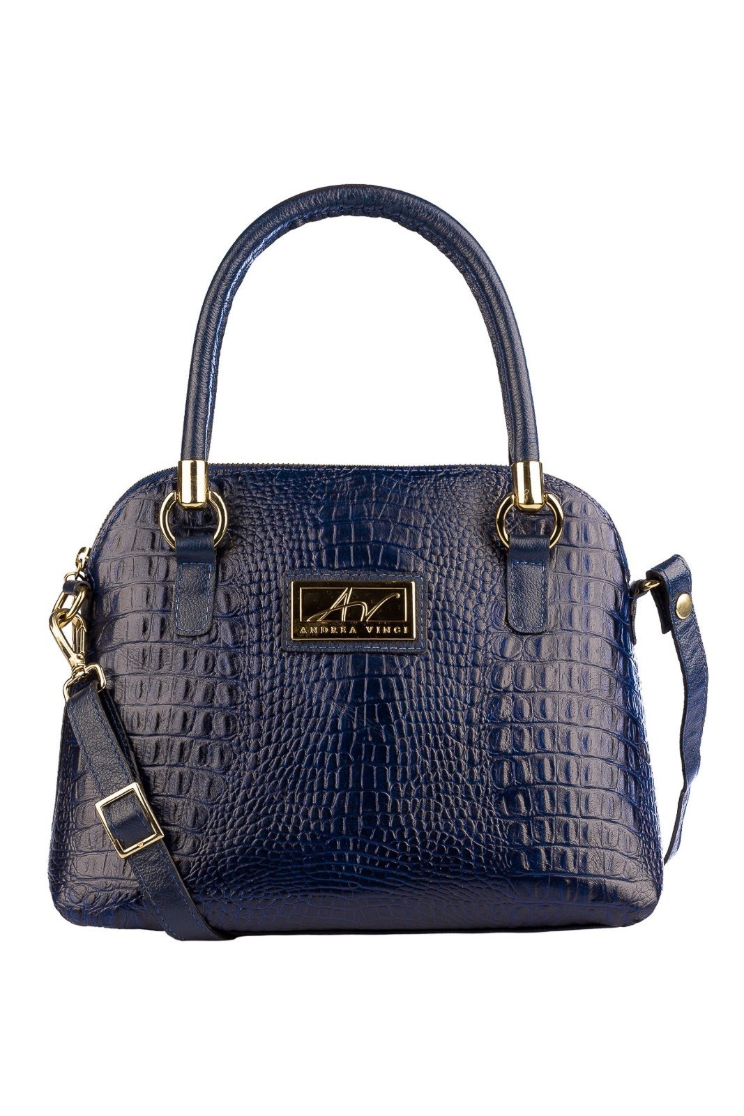 Bolsa baú de couro croco Donna - Azul