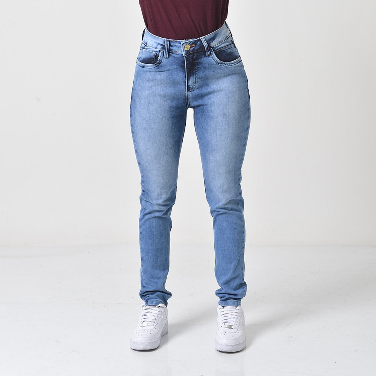 Calça Jeans Skinny Feminina Azul Clara Com Elastano