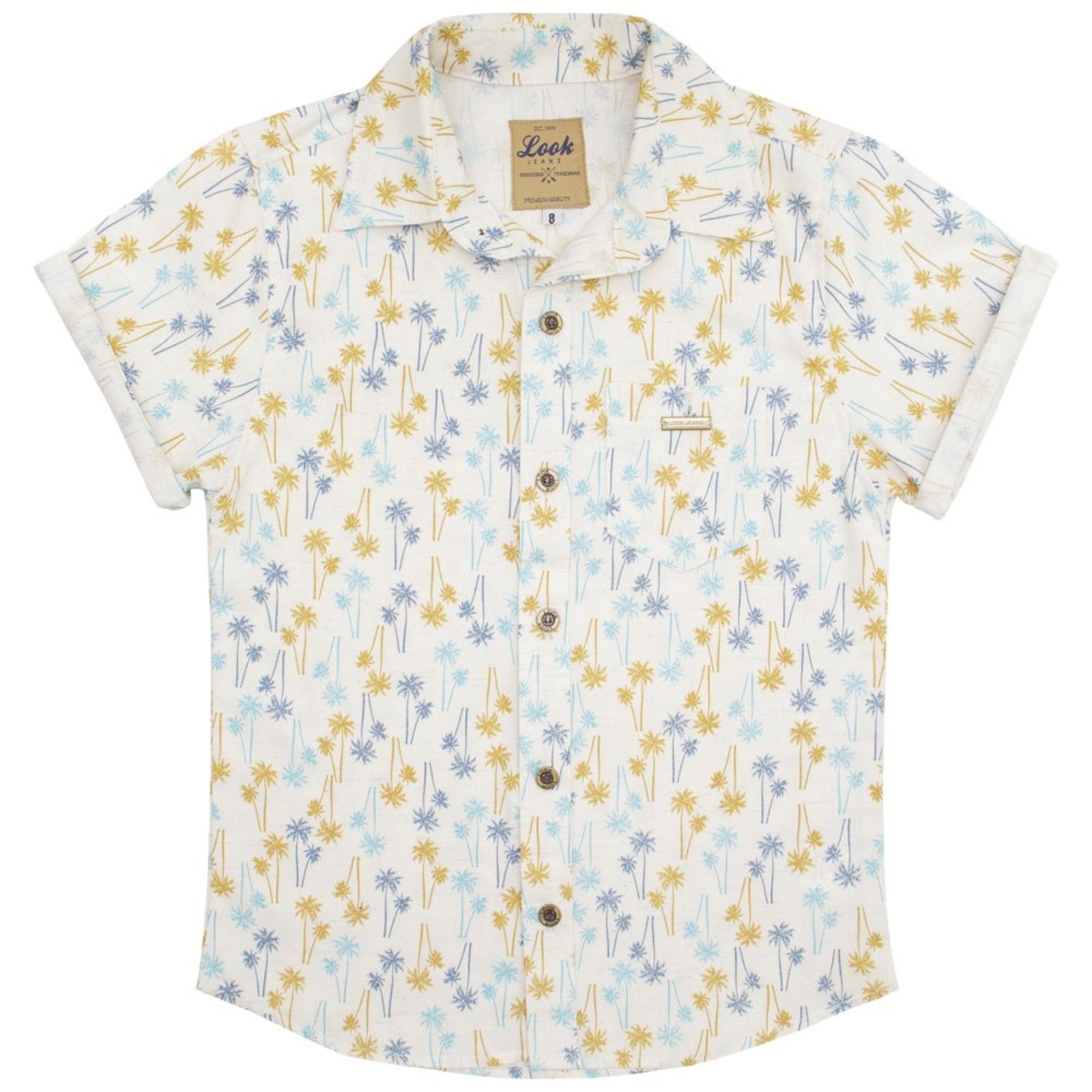 Infantil - Camisa Juvenil Look Jeans Manga Curta Estampada