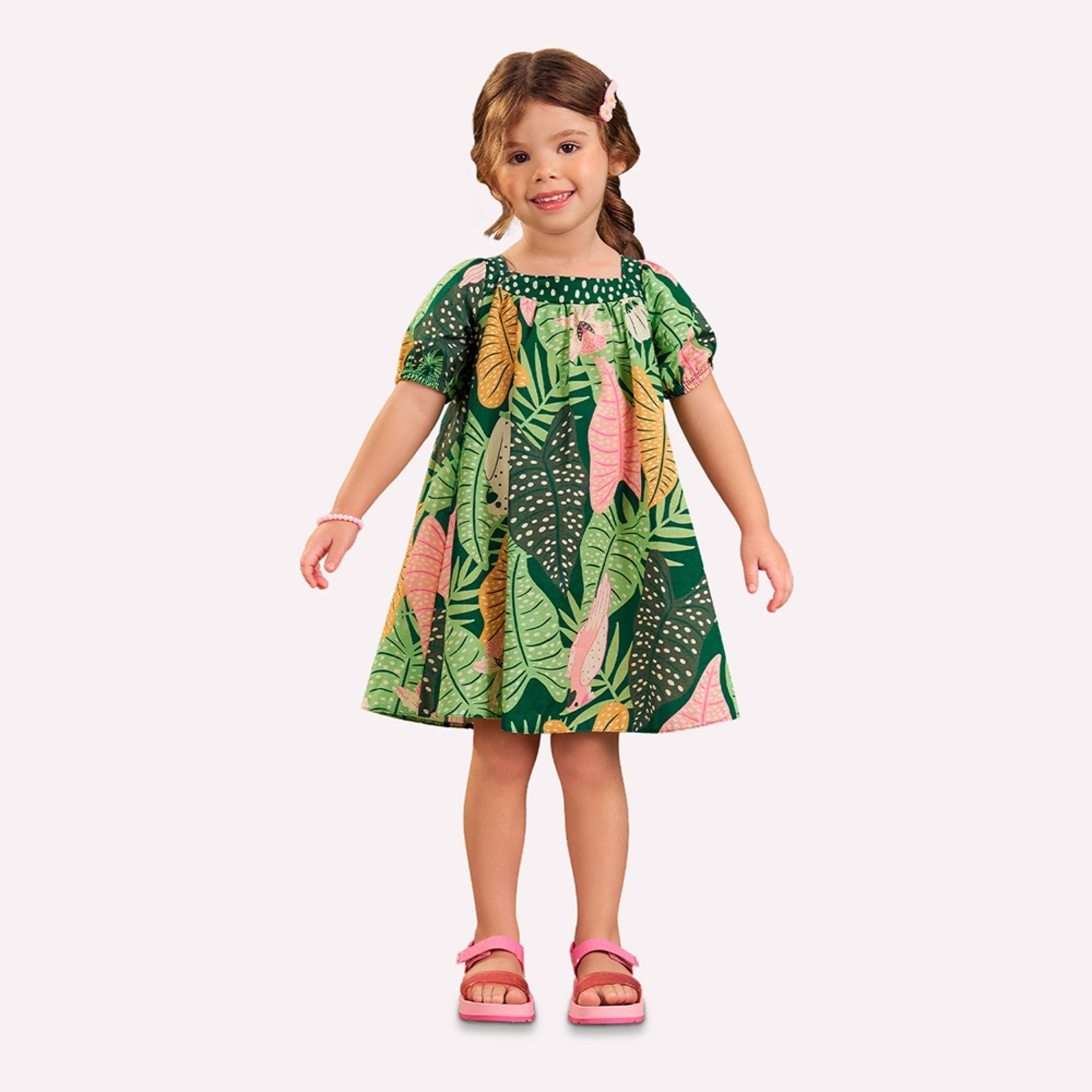 Infantil – Vestido Menina Folhas Nanai