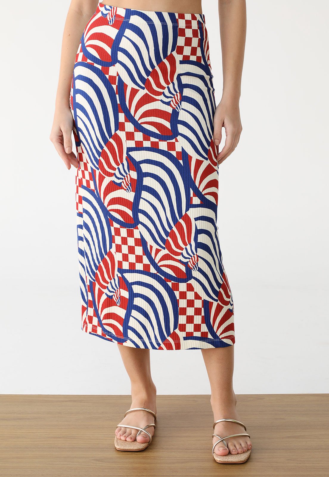 Saia Canelada FARM Midi Concha Grafica Off-White