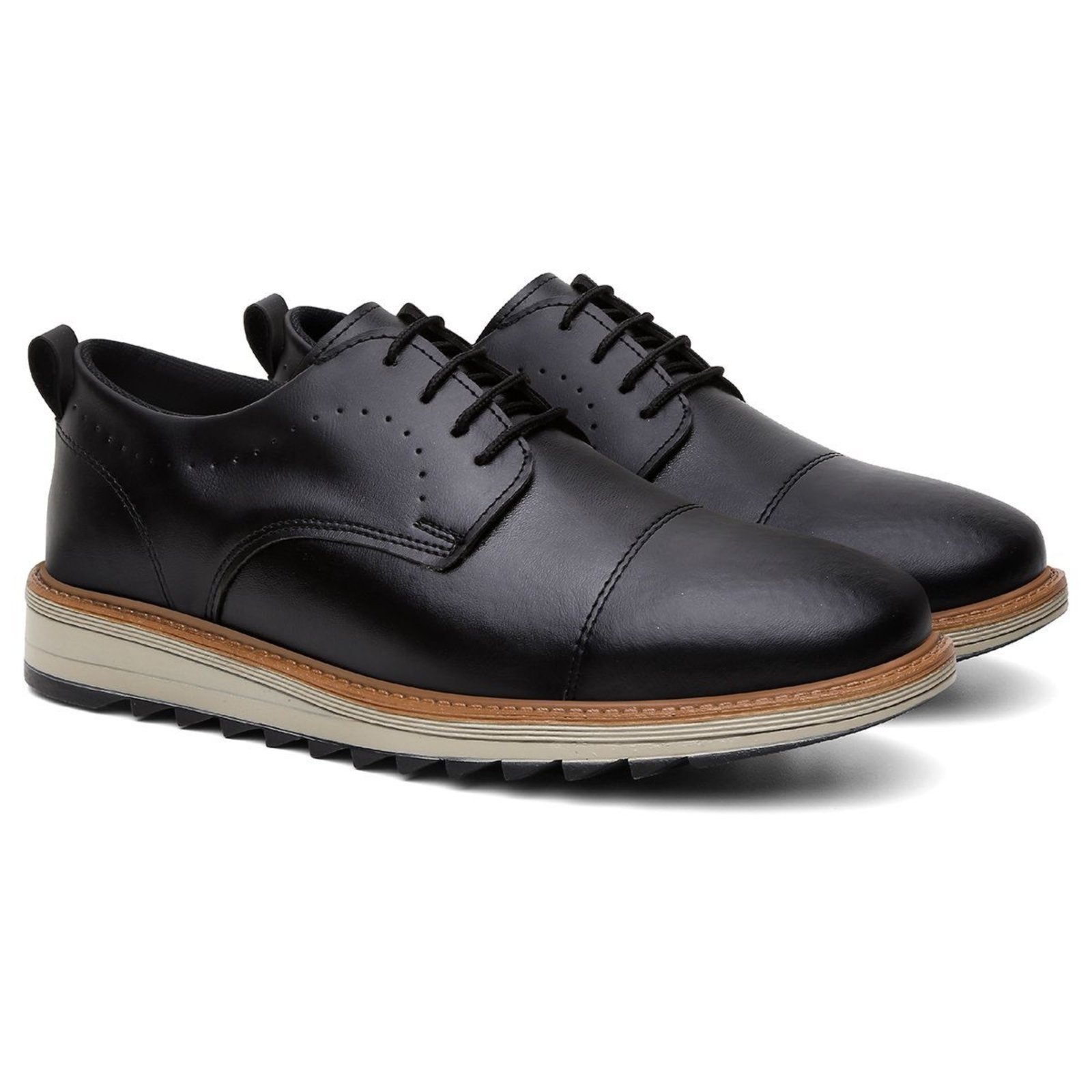 Sapato Casual Masculino Anna Andrade Derby Brogue Amarrar Mocassim Social Conforto Preto