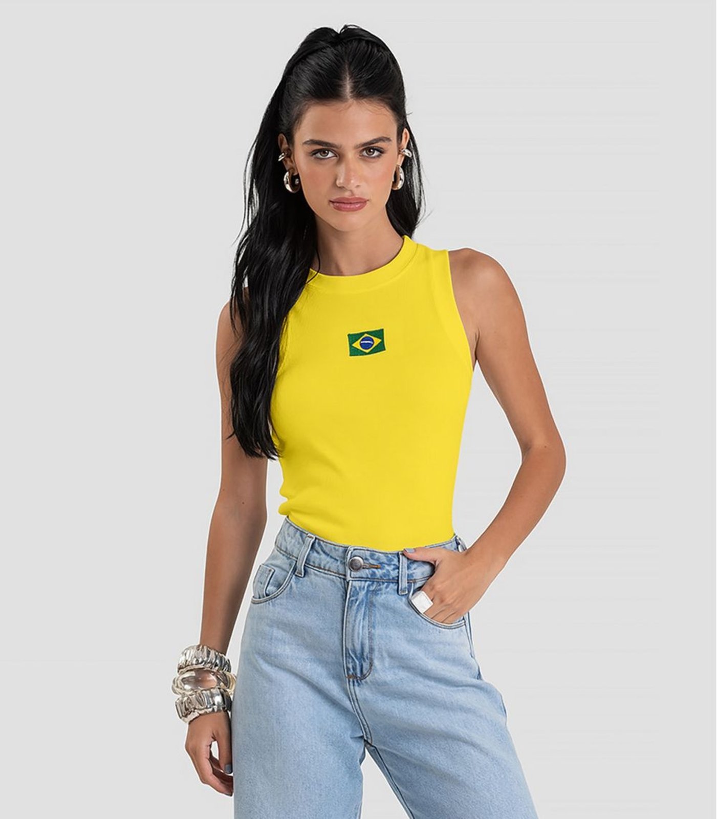 Regata Feminina em Ribana Canelada Brasil Dianna Amarelo