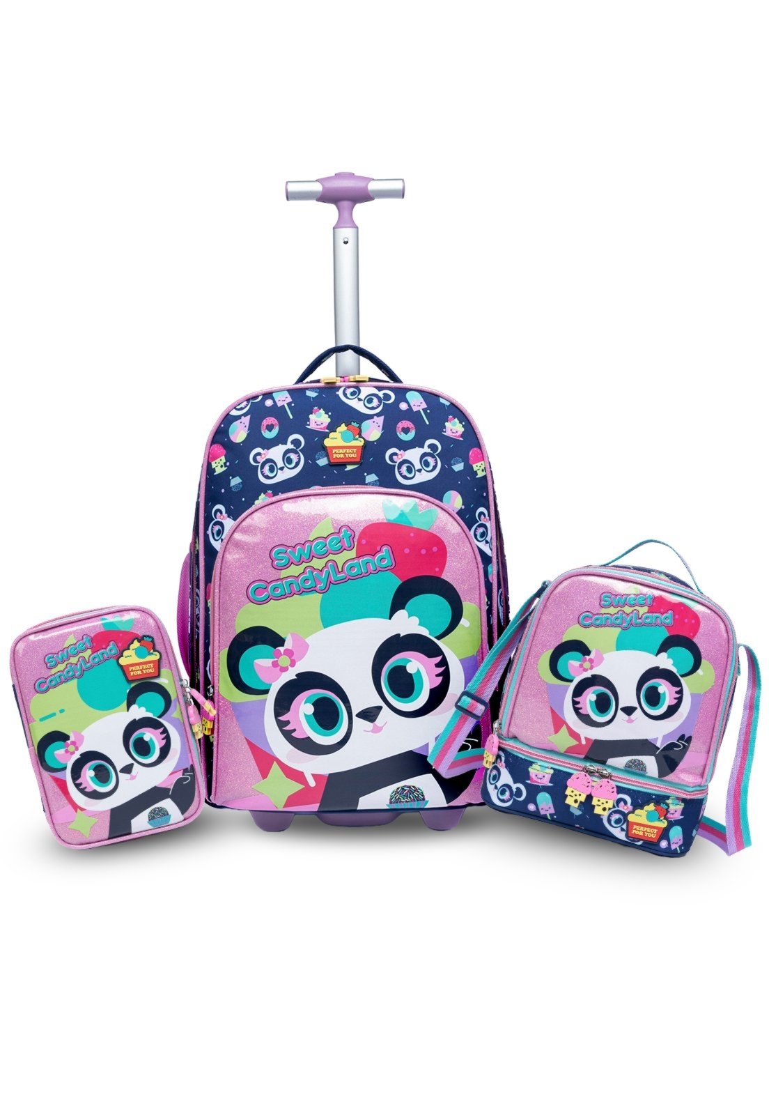 Infantil – Kit Mochila De Rodinhas Com Estojo e Lancheira Escolar Reforçada