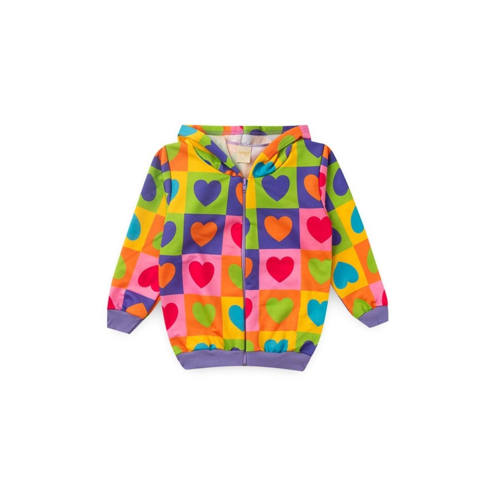 Infantil – Jaqueta Inverno Menina Tulipa Com Capuz em Moletom Corações Coloridos