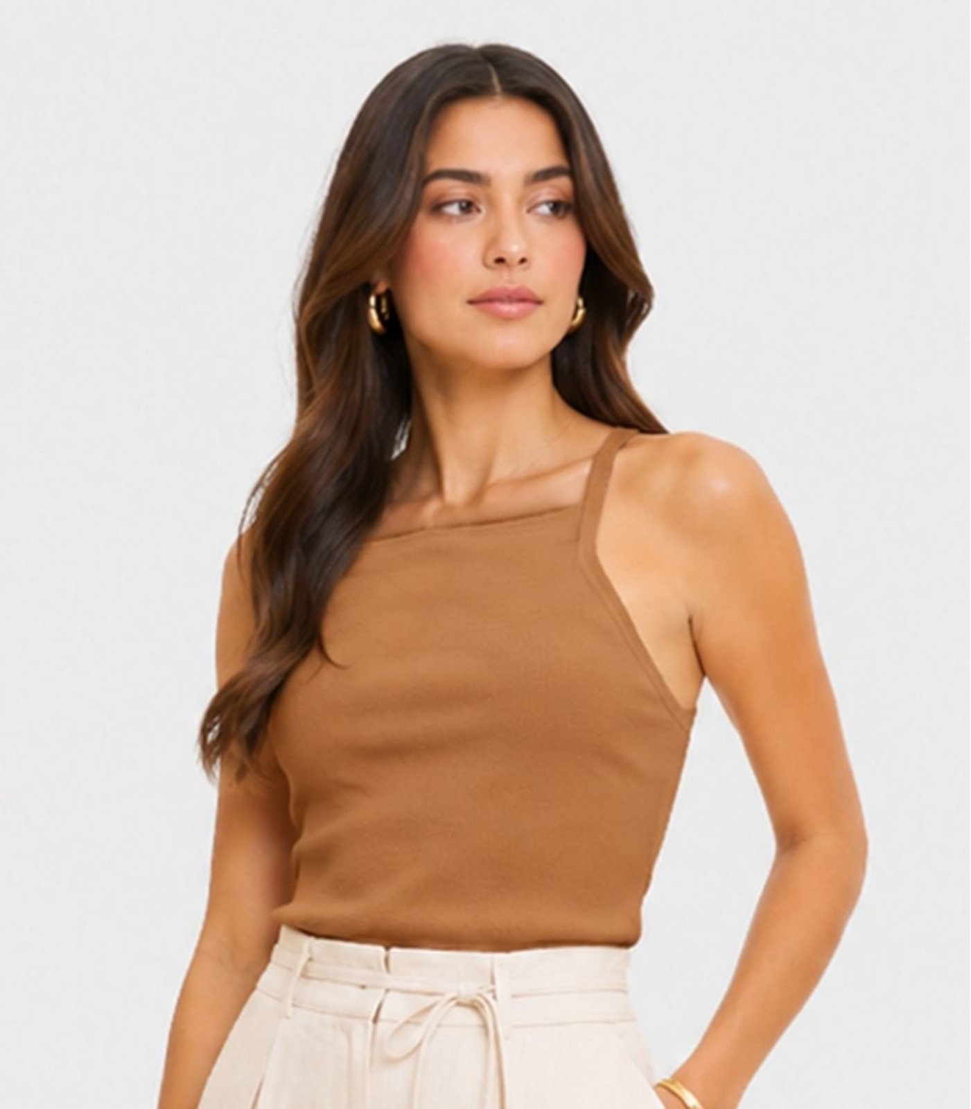 Blusa De Alça Feminina Tecido Henera Infinita Cor Bege
