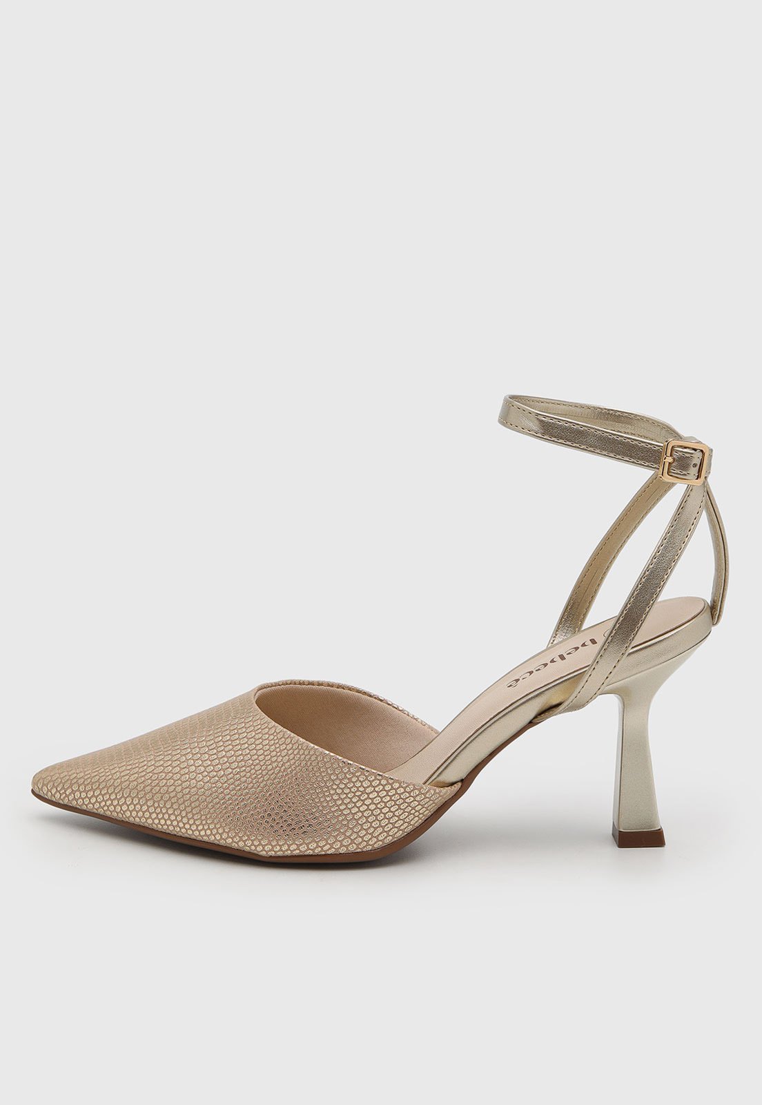Scarpin cê Bico Fino Tiras Salto Alto Dourado