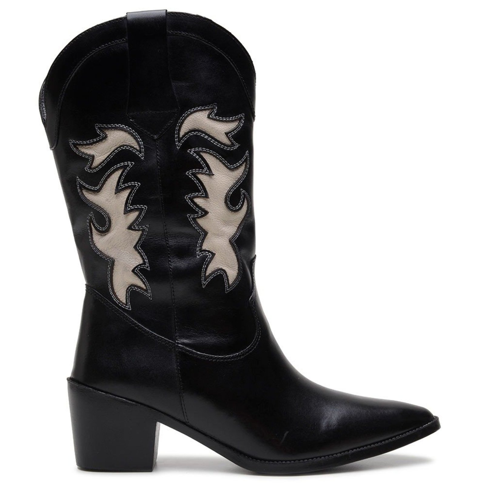 Bota Western Feminina Veritimo Bico Fino Cano Médio Texana Em Couro Conforto Moderna Preta
