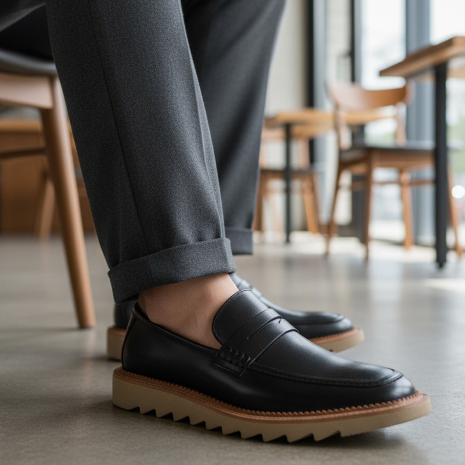 Sapato Social Casual em Couro Moderno Sola Tratorada Loafer Elegante e Confortável Mocassim Clássico Para o Dia a Dia