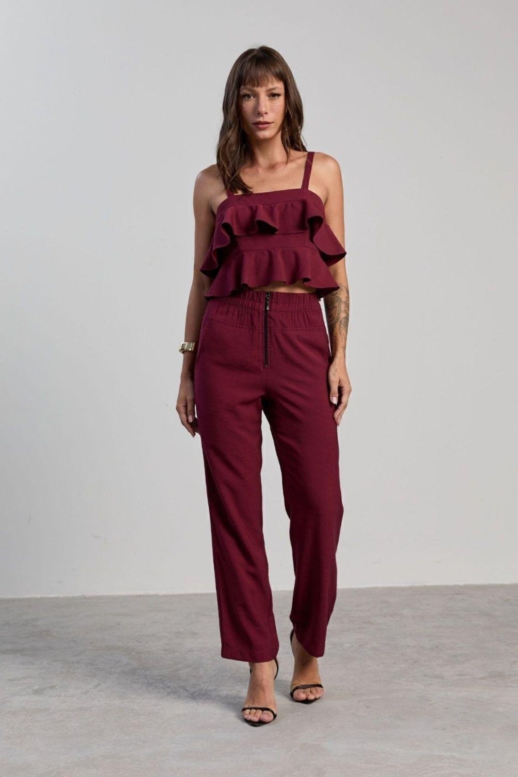 Calça Com Ziper Frontal Ritmi Studio Bordô
